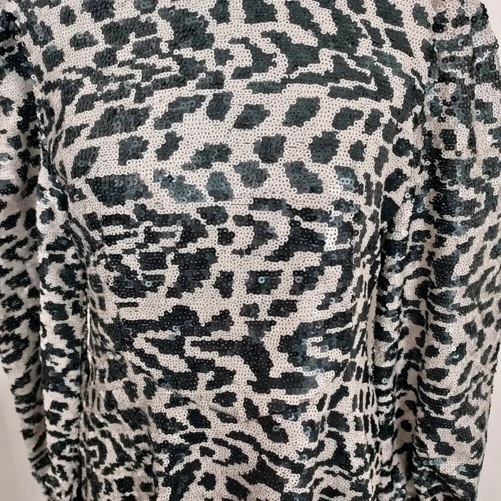 Rotate Birger Christensen Alison Sequin Leopard Puff Sleeve Mini Dress Size 4